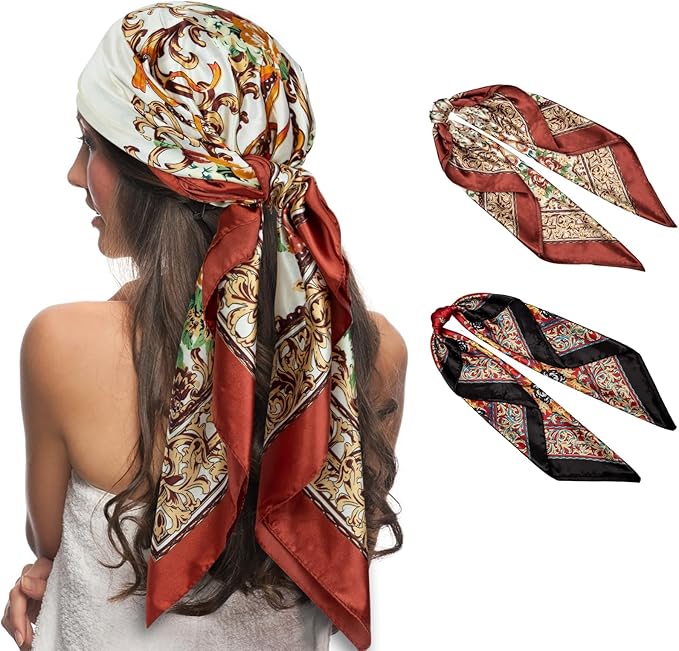 Senker Fashion 35" Head Scarf for Women, Pirate Costume Accessories Silk Red by SenkerFashion