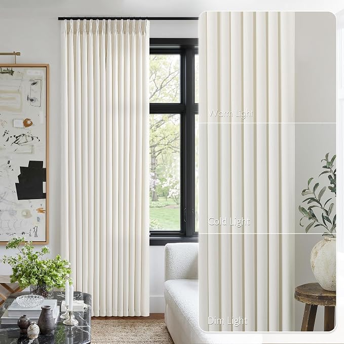 Pinch Pleat Linen Curtains 102 Inches Long 4 Panels Set Ivory Cream Memory - Image 9
