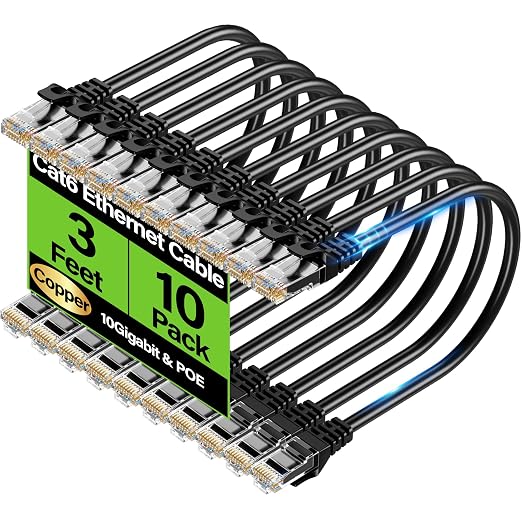 Cat6 Ethernet Cable 10Gbps 3 ft, UTP Ethernet Cable Cat 6, Flexible Bare Copper by Unknown
