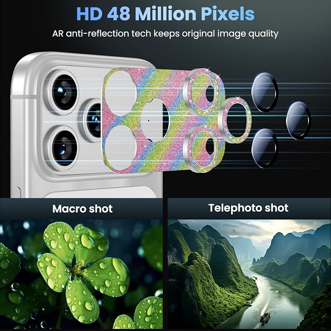 Uyiton for iPhone 17-Pro Camera-Lens Protector: Bling Metal Tempered Glass Rear - Image 3