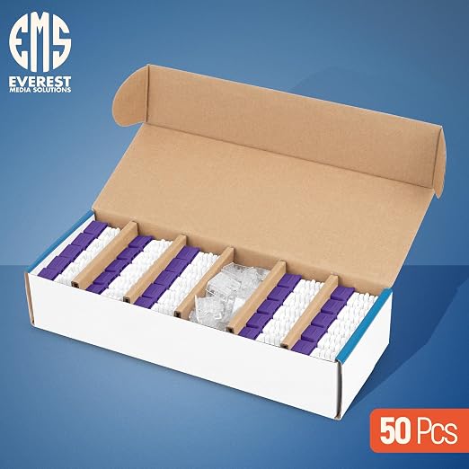Everest 90° Angled RJ45 Cat6 Keystone Jacks 50-Pack in Purple - Image 2