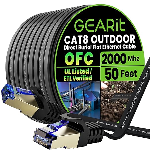 GEARit Cat 8 Outdoor Flat Ethernet Cable Direct Burial Rated LLDPE Jacket by GEARit