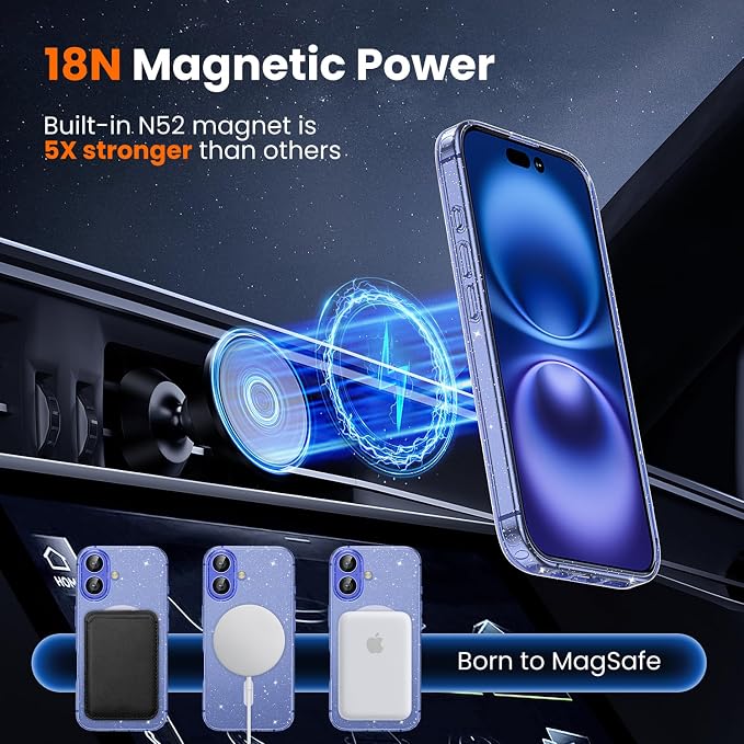 toushion 3 in 1 for iPhone 16 Plus Case Clear Glitter | - Image 3