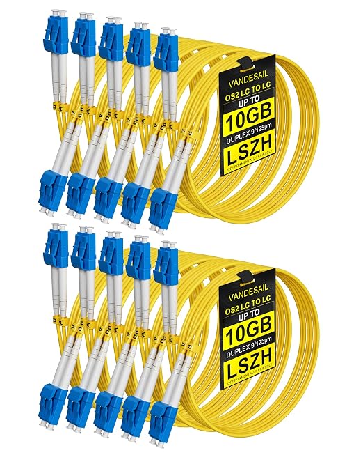 0.5M LC to LC Single Mode Fiber Patch Cable, 10 Pack OS2 LC to LC Fiber Patch by VANDESAIL