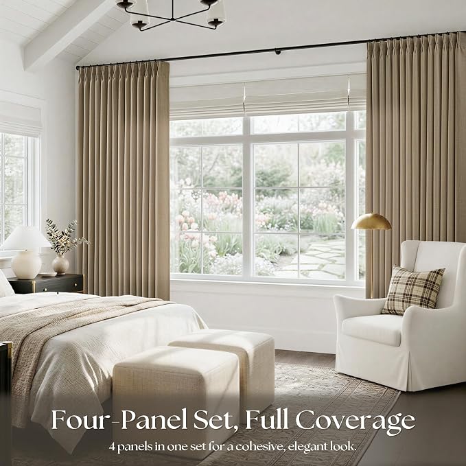 Light Brown Pinch Pleated Bedroom Curtains 96 Inches Long 4 Panels Set - Image 7