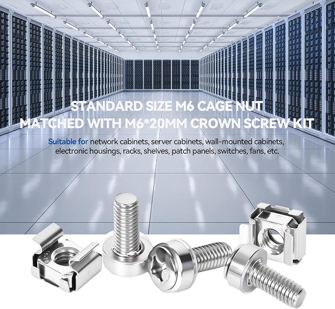 60-Pack 304 Stainless Steel-M6*20mm Rack Mount Screws and Cage Nuts - Image 5