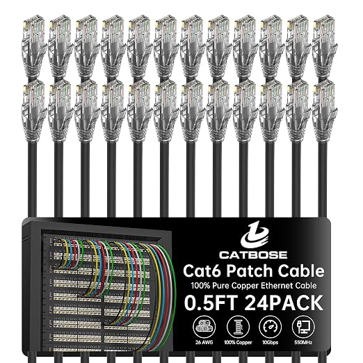 0.5 Foot Cat6 Patch Cables, Solid Pure Copper Patch Cord, Cat 6 Ethernet Cable by CatBose