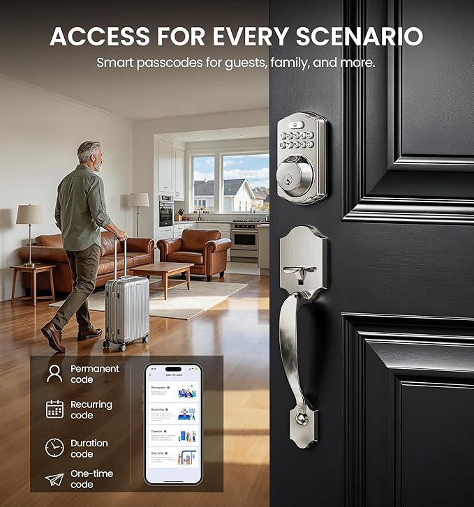 Veise VE012W-H WiFi Smart Front Door Lock Set, Built-in WiFi, App Remote & - Image 5