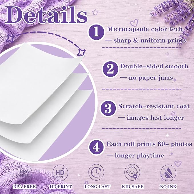 18 Rolls Kids Camera Instant Print Paper Refill-Popikcal Thermal Printer Camera - Image 3