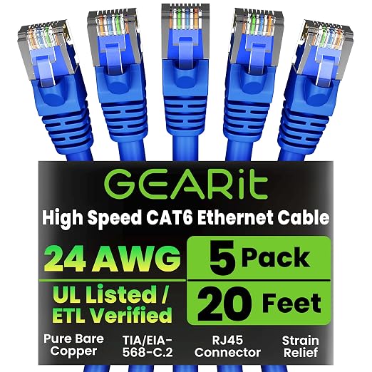 GEARit Cat 6 Ethernet Patch Cable 20 ft Blue by GEARit