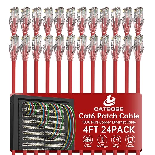 4 Feet Cat6 Patch Cables, Solid Pure Copper Patch Cord, Cat 6 Ethernet Cable by CatBose