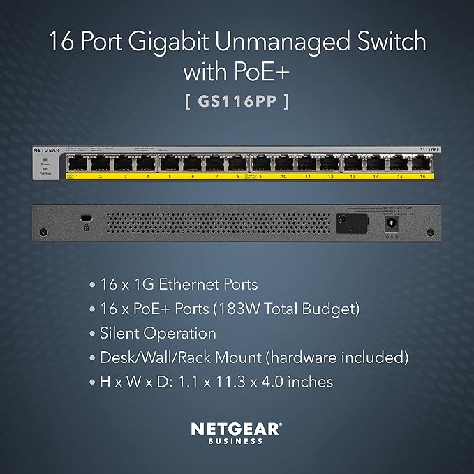 NETGEAR 16-Port Gigabit Ethernet Unmanaged PoE Switch - - Image 2