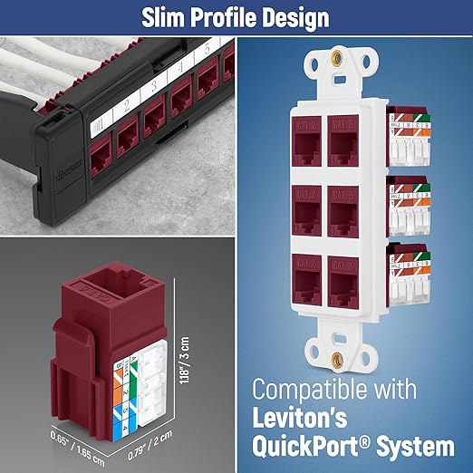 Everest 90° Angled RJ45 Cat6 Keystone Jacks 20-Pack in Red - Image 6