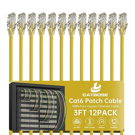 3 Feet Cat6 Patch Cables, Solid Pure Copper Patch Cord, Cat 6 Ethernet Cable by CatBose