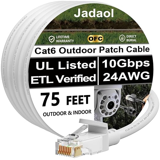 Jadaol Cat 6 Ethernet Cable 75 ft, Outdoor&Indoor, Support Cat8/7 Network LAN by Jadaol