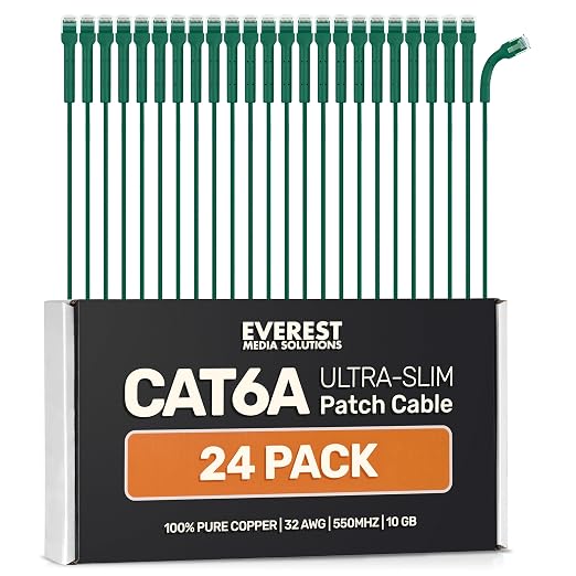 Everest Ultra Slim Cat6a Ethernet Patch Cables 6ft Green by EverestMediaSolutions