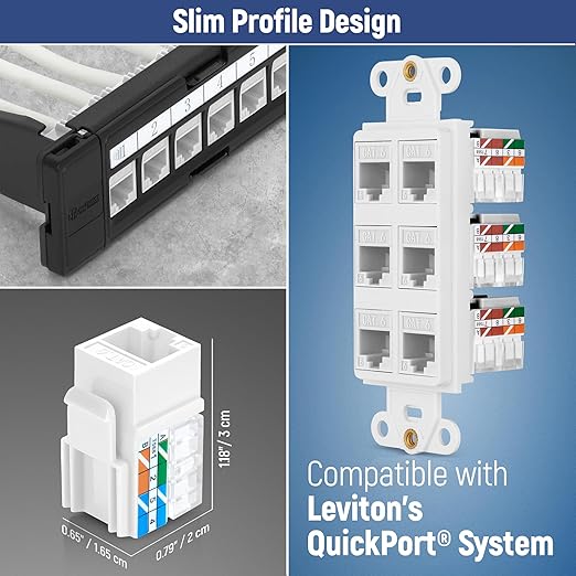 Everest 90° Angled RJ45 Cat6 Keystone Jacks 20-Pack in White - Image 6