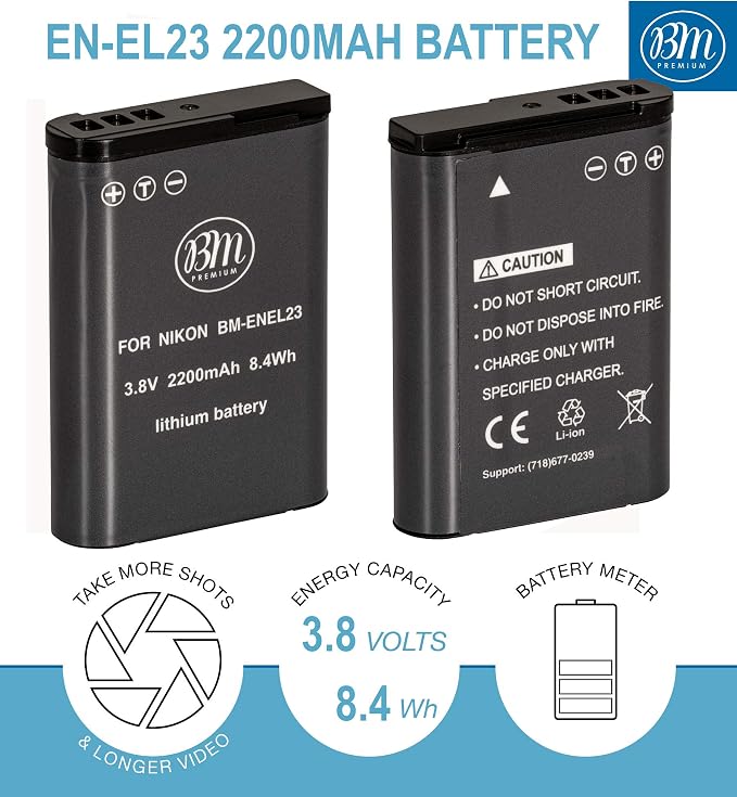 BM Premium 2 Pack of EN-EL23 Batteries and Battery Charger - Image 2