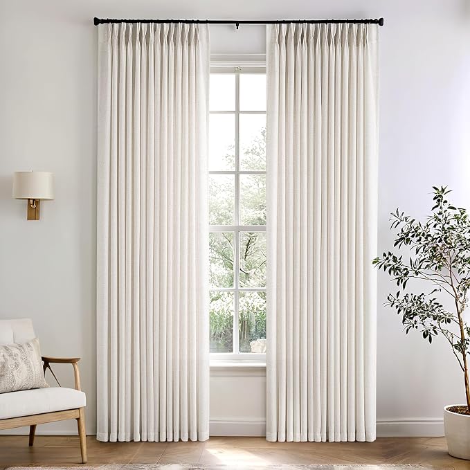 Memory Trained Pinch Pleated Curtains 92 Inches Long, Viral Linen Pinch Pleat by ANRODUO
