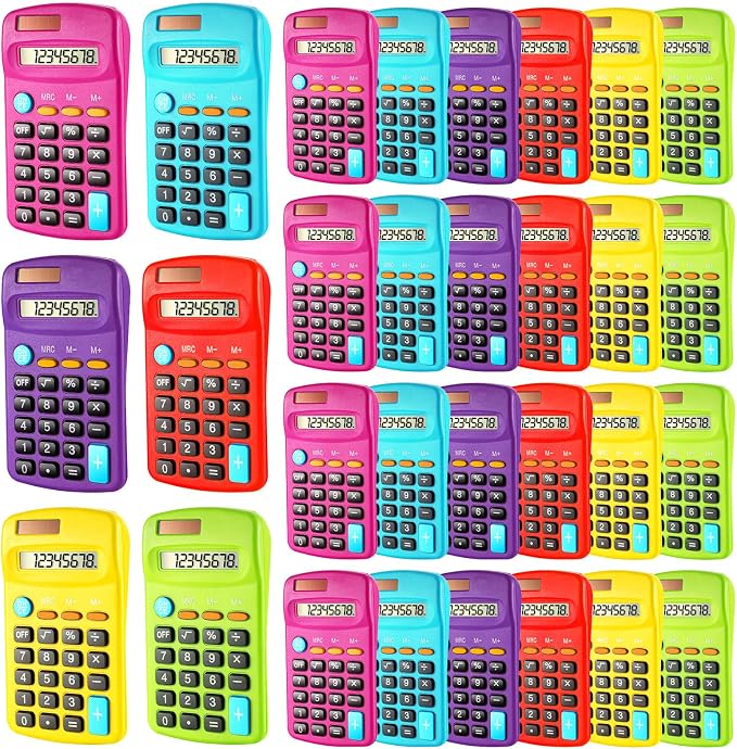 Weewooday 30 Pieces Small Basic Calculator Bulk 8 Digit Solar Battery Dual by Weewooday