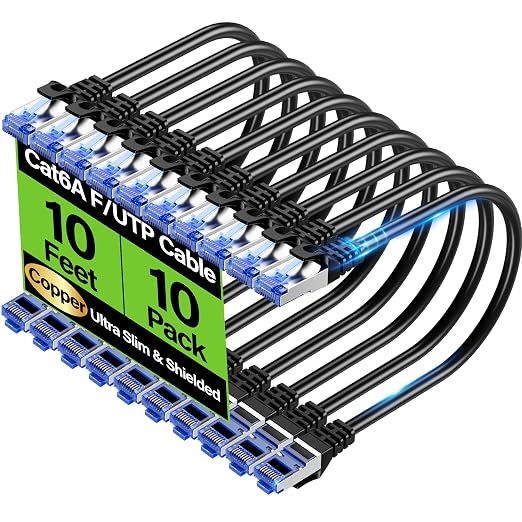 Cat6A Ethernet Cable Shielded 10Gbps 10 ft, Slim Shielded Ethernet Cable Cat 6 by Unknown