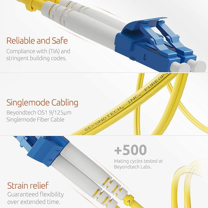 BEYONDTECH 5m LC to LC Fiber Patch Cable – UPC Single-Mode Duplex Fiber Optic - Image 3