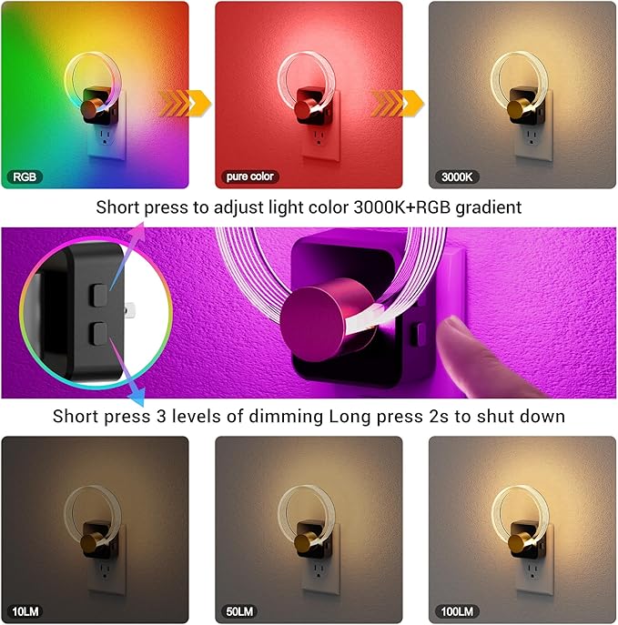 JandCase Night Light, Color Changing Night Lights Plug into Wall, RGB Nightlight - Image 4