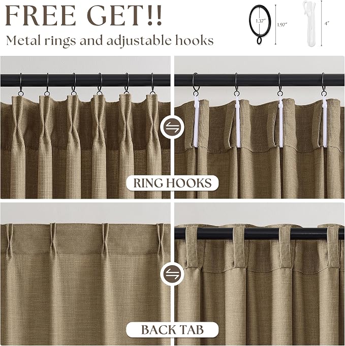 Light Brown Pinch Pleated Bedroom Curtains 96 Inches Long 4 Panels Set - Image 5