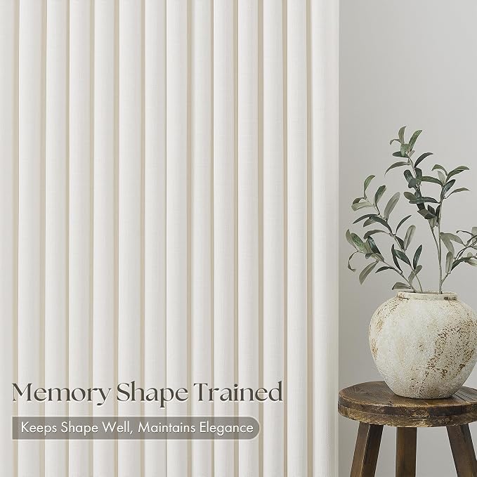 Pinch Pleat Linen Extra Long 126 Inch Curtains 4 Panels Set Ivory Cream Memory - Image 5