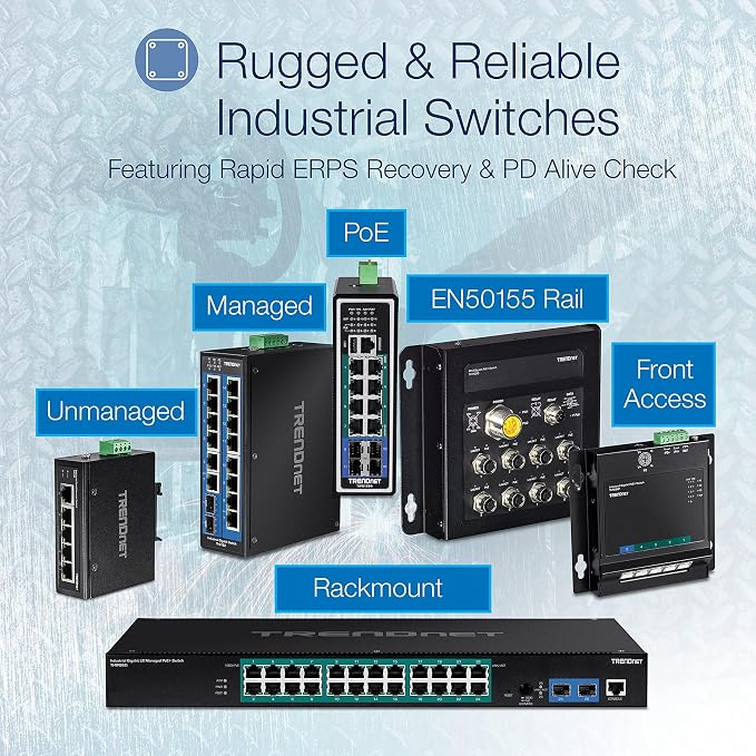 TRENDnet 5-Port Industrial Unmanaged Fast Ethernet PoE+ DIN-Rail Switch - Image 7