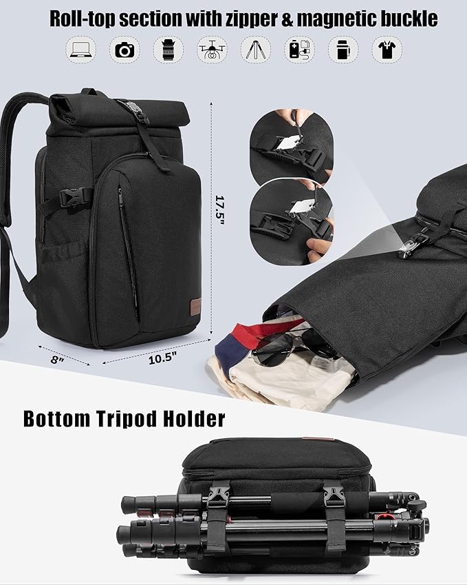 Smasrob Camera Backpack with Padded Laptop Sleeve and Tripod Holder, Camera Bags - Image 4