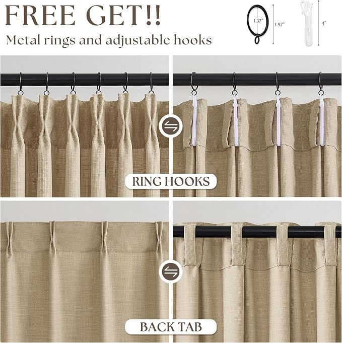 Tan Beige Pinch Pleated Linen Curtains 84 Inches Long - Image 5