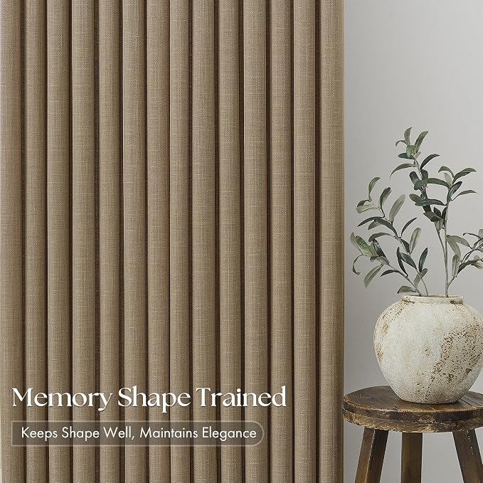 Light Brown Pinch Pleated Bedroom Curtains 102 Inches Long 4 Panels Set - Image 4