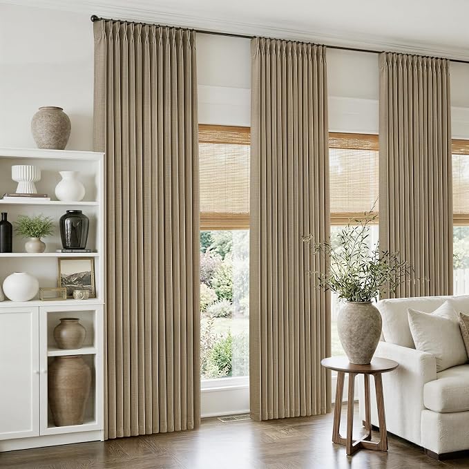 Light Brown Pinch Pleated Bedroom Curtains 96 Inches Long 4 Panels Set by Twodrapes