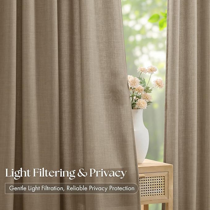 Light Brown Pinch Pleated Bedroom Curtains 102 Inches Long 4 Panels Set - Image 3