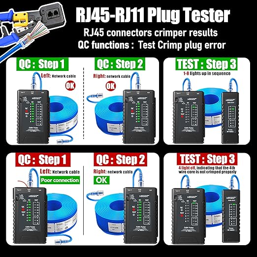 NF-468CS Network Cable Tester, RJ45/RJ11/CAT5/CAT6/CAT5E/CAT6A/ CAT7/POE Test - Image 7