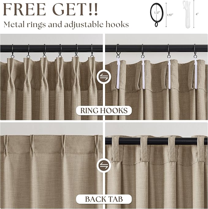 Burlywood Birch Linen Pinch Pleated 84 Inch Long Curtains 4 Panels Set - Image 5