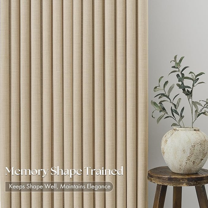 Tan Pinch Pleated Bedroom Curtains 96 Inches Long 4 Panels Set, Memory Trained - Image 4
