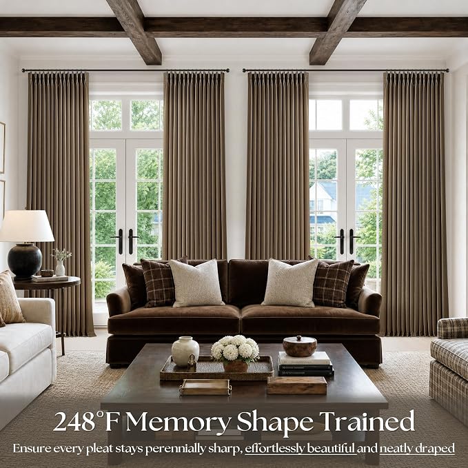 Pleated Chocolate Brown Semi Sheer Sliding Door Curtains 105 Inches Long 4 - Image 7