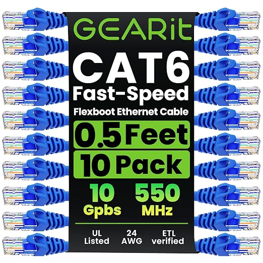 GEARit Cat 6 Ethernet Patch Cable 0.5 ft Blue by GEARit