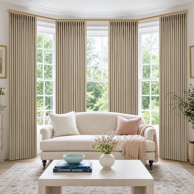 Linen Pinch Pleated Curtains 90 Inches Long 4 Panels Set, Burlywood Birch by Twodrapes
