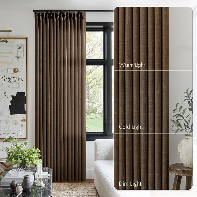 Chocolate Brown Pinch Pleated Bedroom Curtains 102 Inches Long 4 Panels Set - Image 9