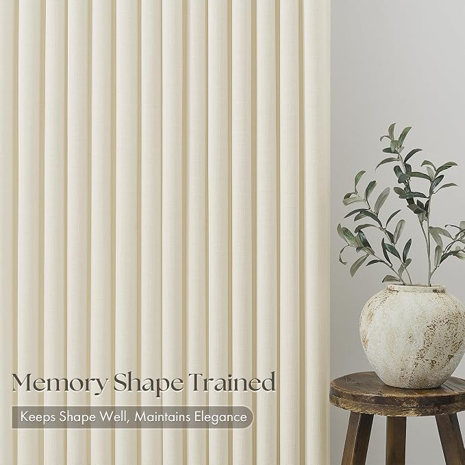 Cream Beige Pinch Pleated Linen Curtains 105 Inch 4 Panels Set - Image 5