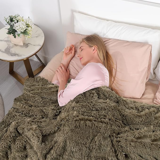 Tuddrom Decorative Extra Soft Faux Fur Throw Blanket 70"x78", Solid Reversible - Image 3