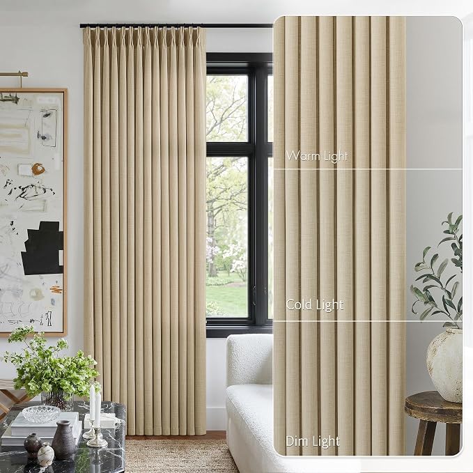 Extra Long 108 Inch Pinch Pleated Living Room Curtains 4 Panels Set, Oatmeal - Image 9