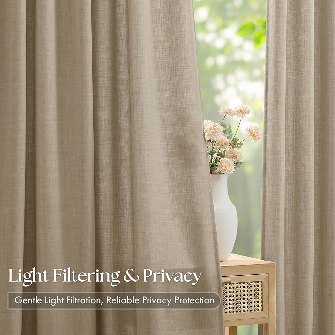 Burlywood Birch Linen Semi Sheer 112 Inch Curtains - Image 3
