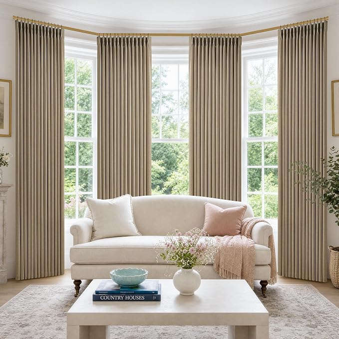 Light Brown Pinch Pleated Linen Curtains 84 Inches Long by Twodrapes