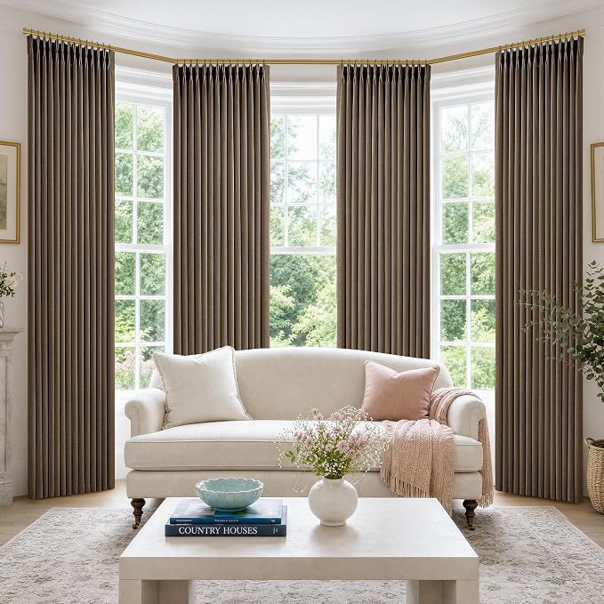 Dark Brown Pinch Pleated Bedroom Curtains 96 Inches Long 4 Panels Set, Memory - Image 8