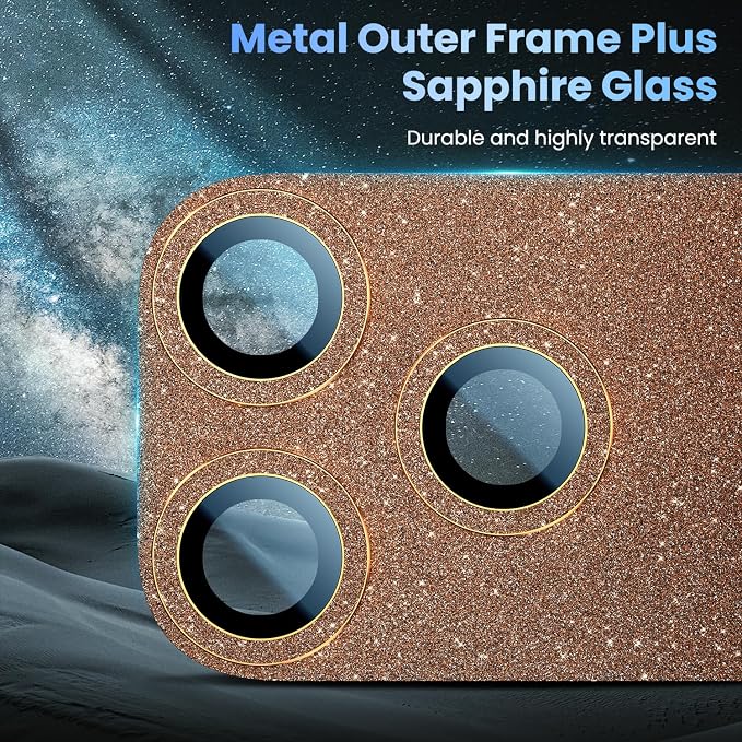 Uyiton for iPhone 17-Pro Camera-Lens Protector: Bling Metal Tempered Glass Rear - Image 4