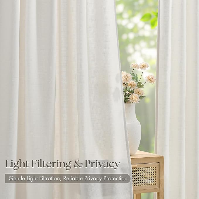 Pinch Pleated Thick Linen Curtains 96 Inch 4 Panels Set Ivory Cream Memory - Image 3